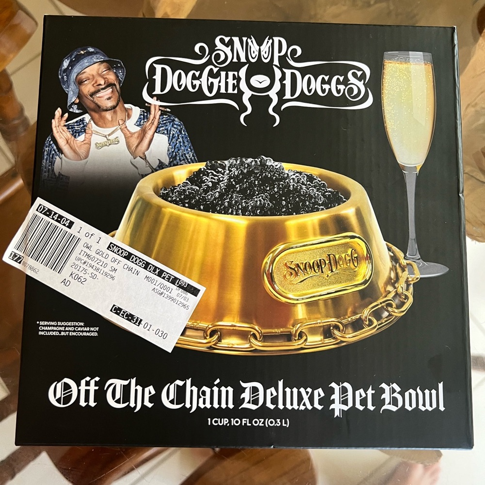 NIB snoop doggie dogs gold tone dog bowl